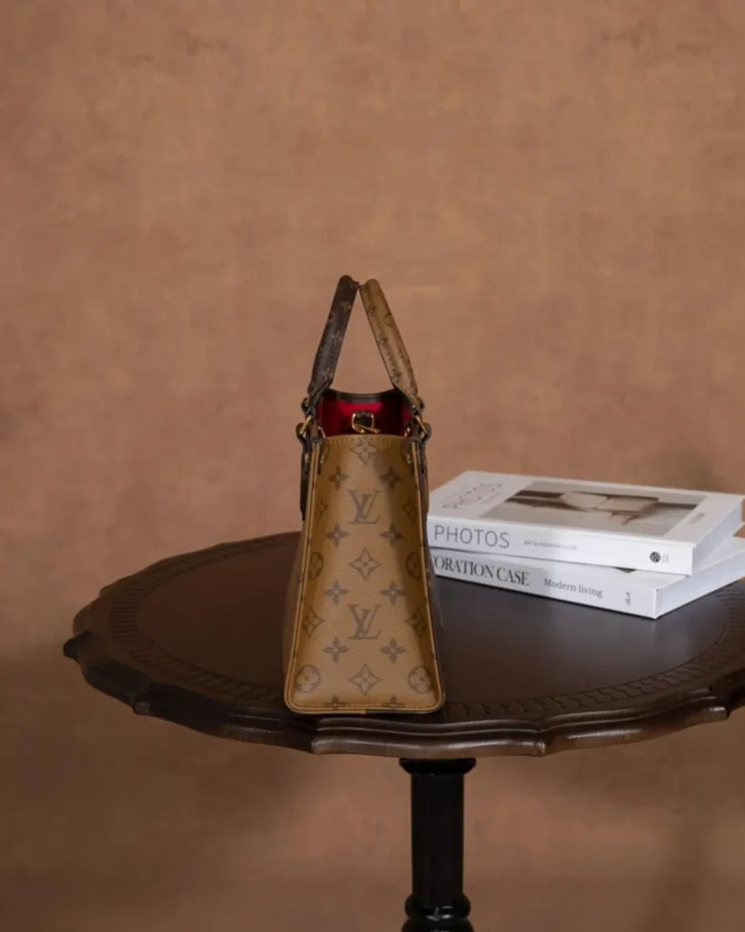 Brown Giant Monogram Tote with Round Pouch — opposite side view