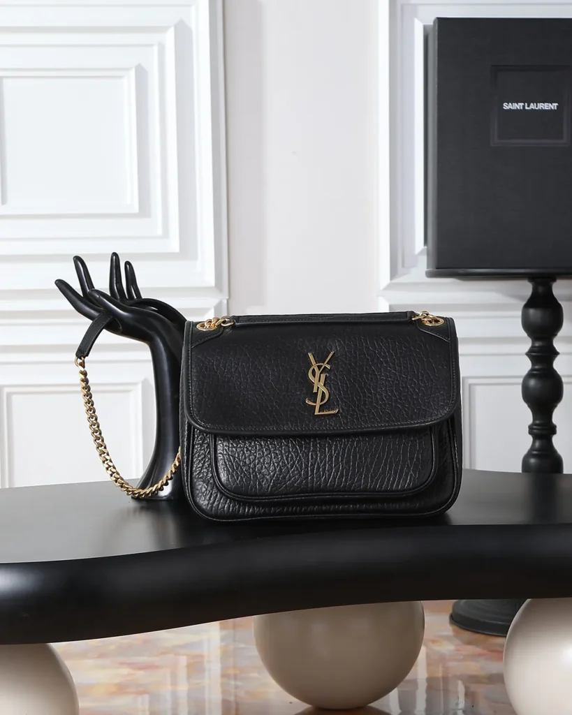 Black Pebbled Flap Chain Bag — front view