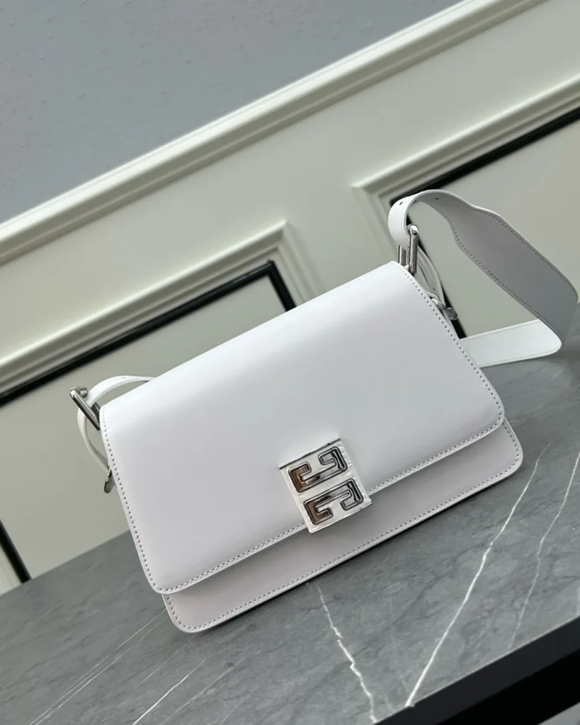 White Geometric Clasp Flap Bag — front styled