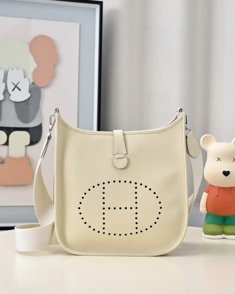 Evelyne-Inspired Ivory Perforated Shoulder Bag, front display