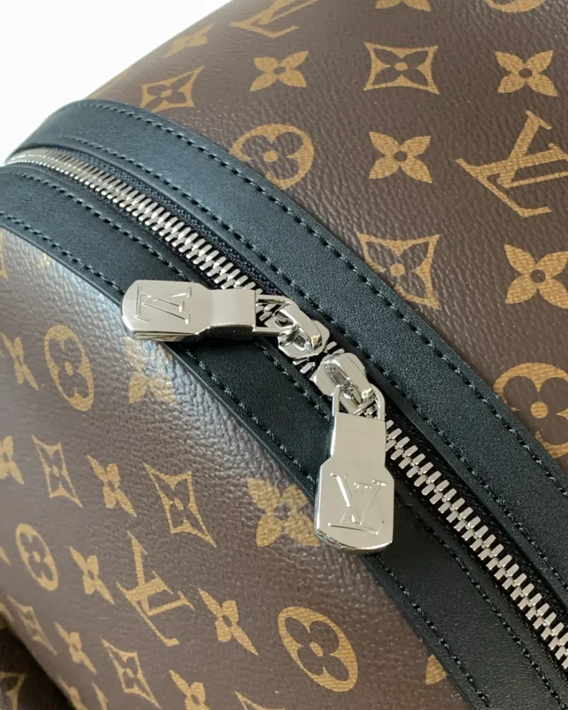 Brown Monogram Discovery-Inspired Backpack — zipper detail view