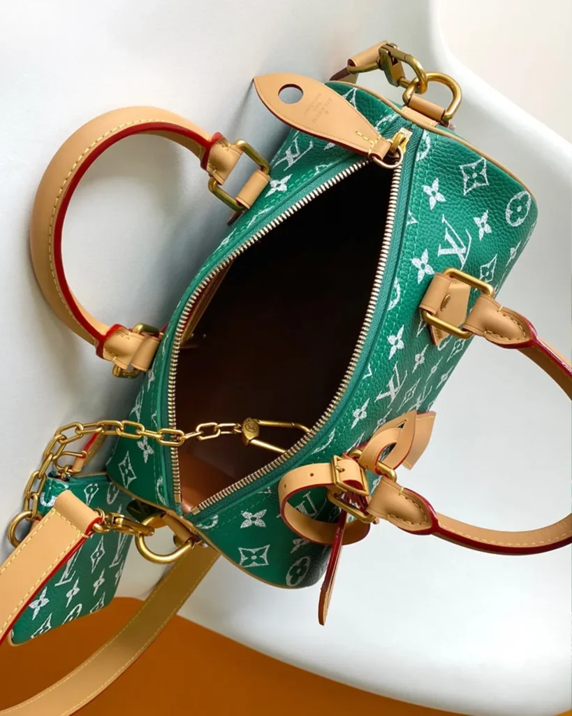 Green and White Monogram Duffle Bag — interior view