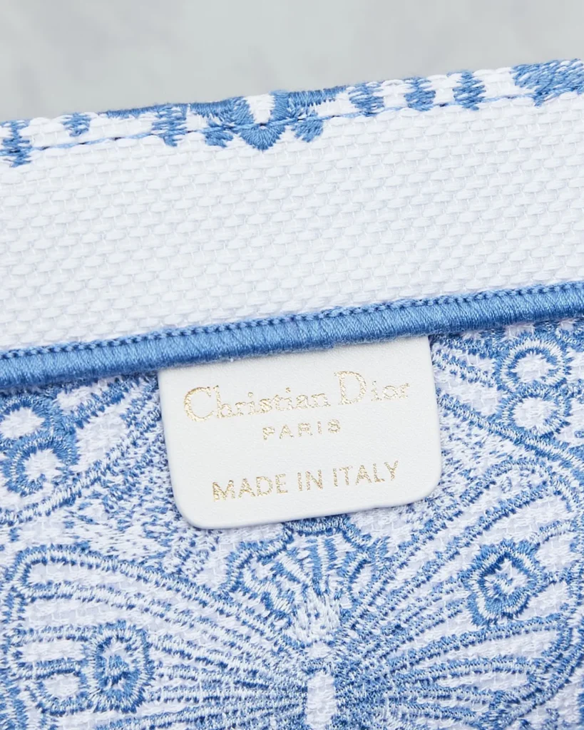 Blue Butterfly Pattern Tote — interior label view