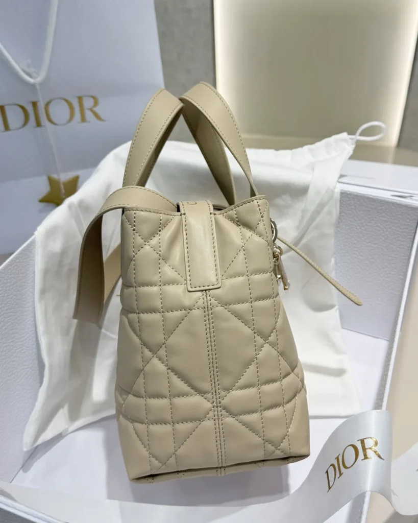 Sage Beige Vertical Quilted Tote — side view