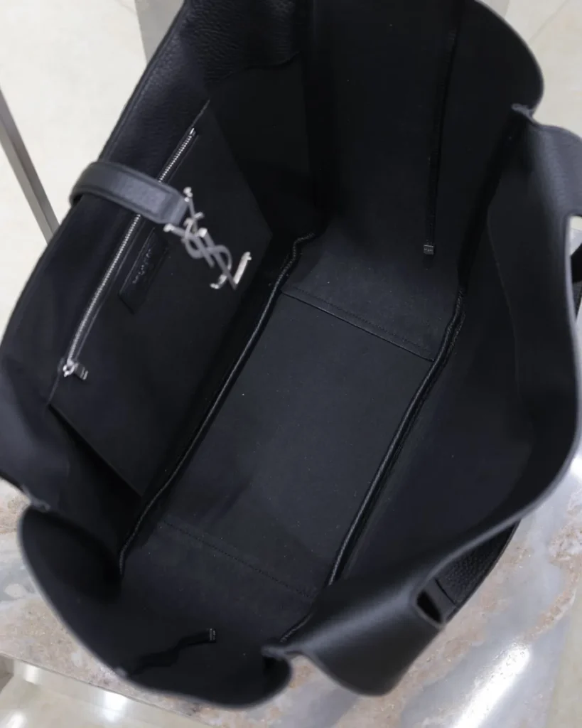 Black Grained-Look Wide Tote — interior view