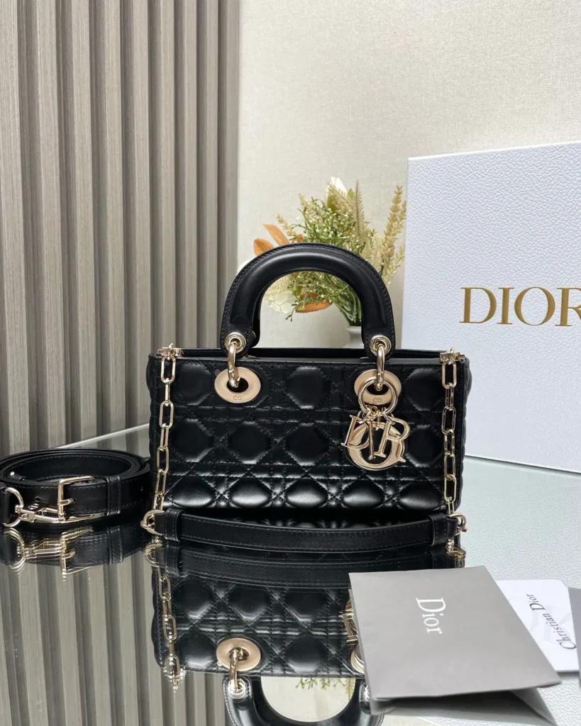 Black Quilted Chain Top Handle Bag — front view