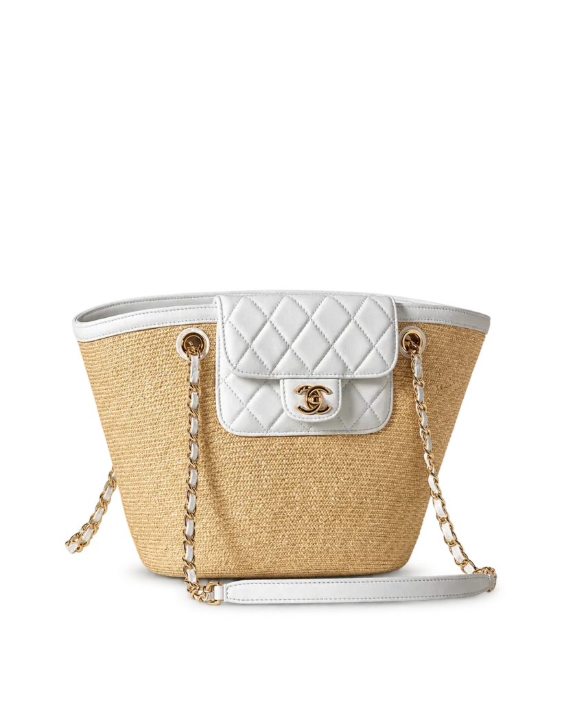 Natural-Tone Woven-Look White-Trim Tote — main view