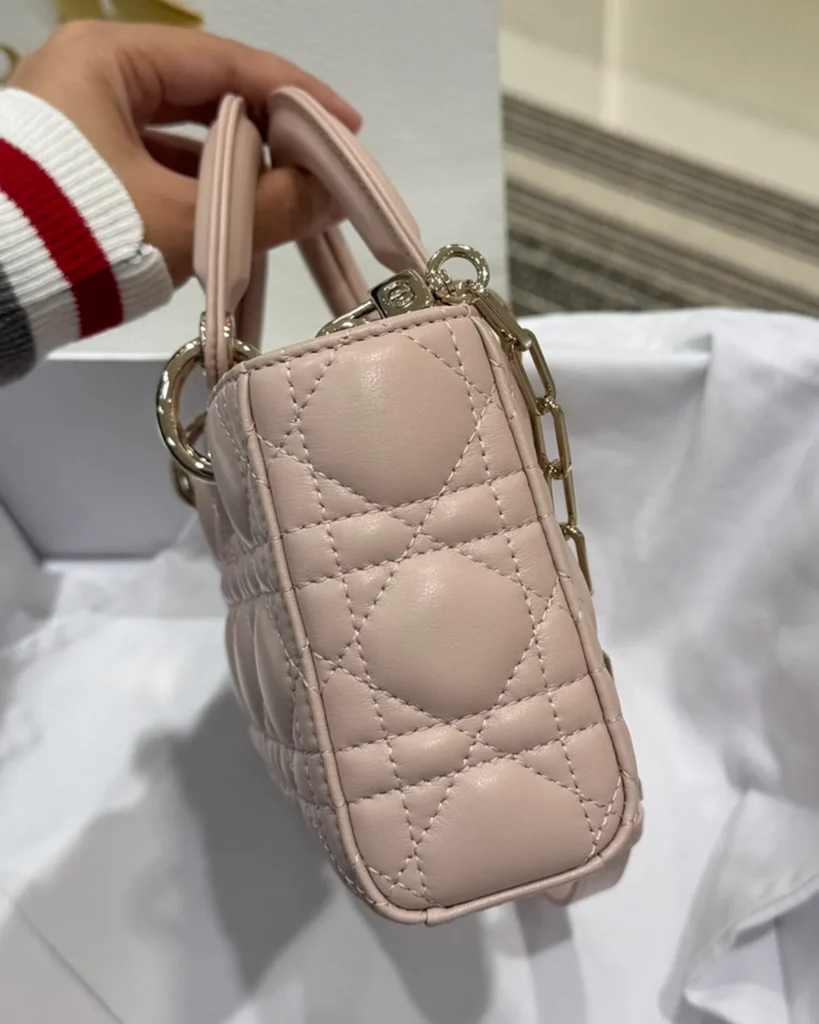 Powder Pink Quilted East West Handbag — side view