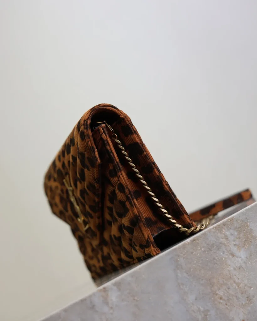 Leopard Print Envelope Chain Wallet — side view