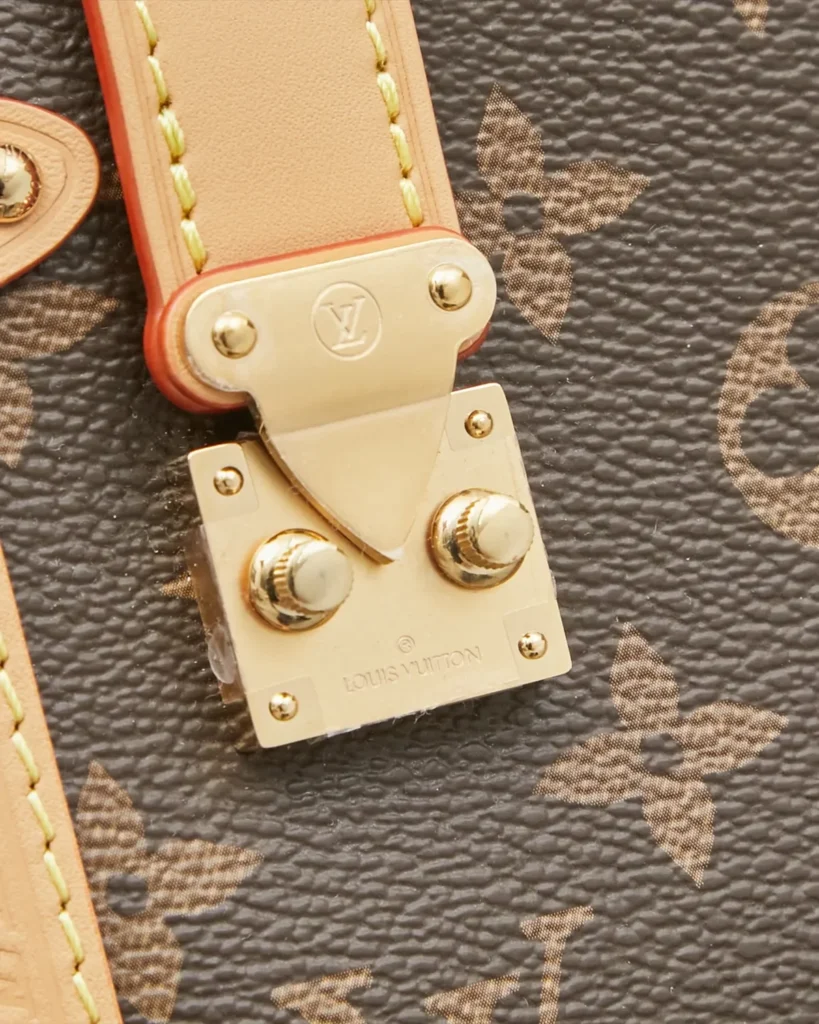 Brown Monogram Tan-Trim Shoulder Bag — clasp view