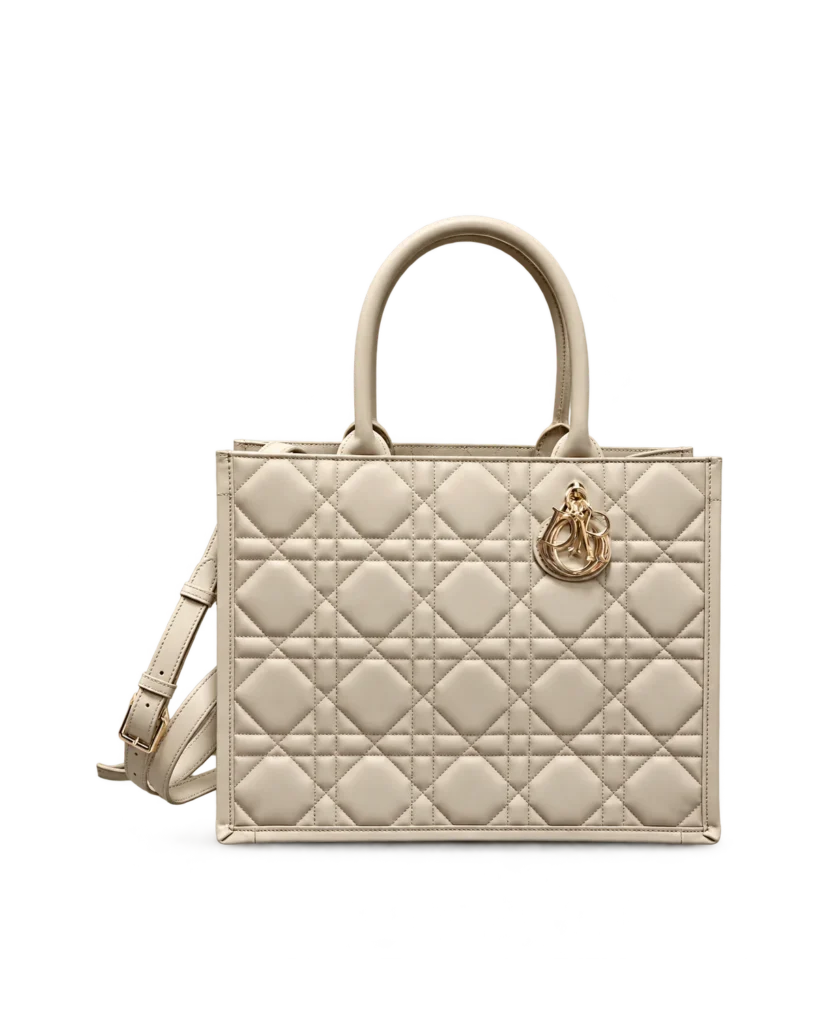 Taupe Geometric Quilted Tote — main view