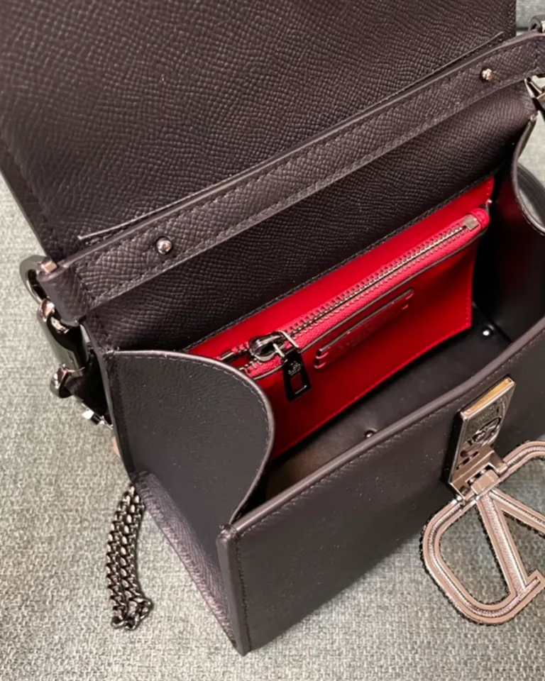 Dark Brown Embellished Emblem Top-Handle Bag — interior view
