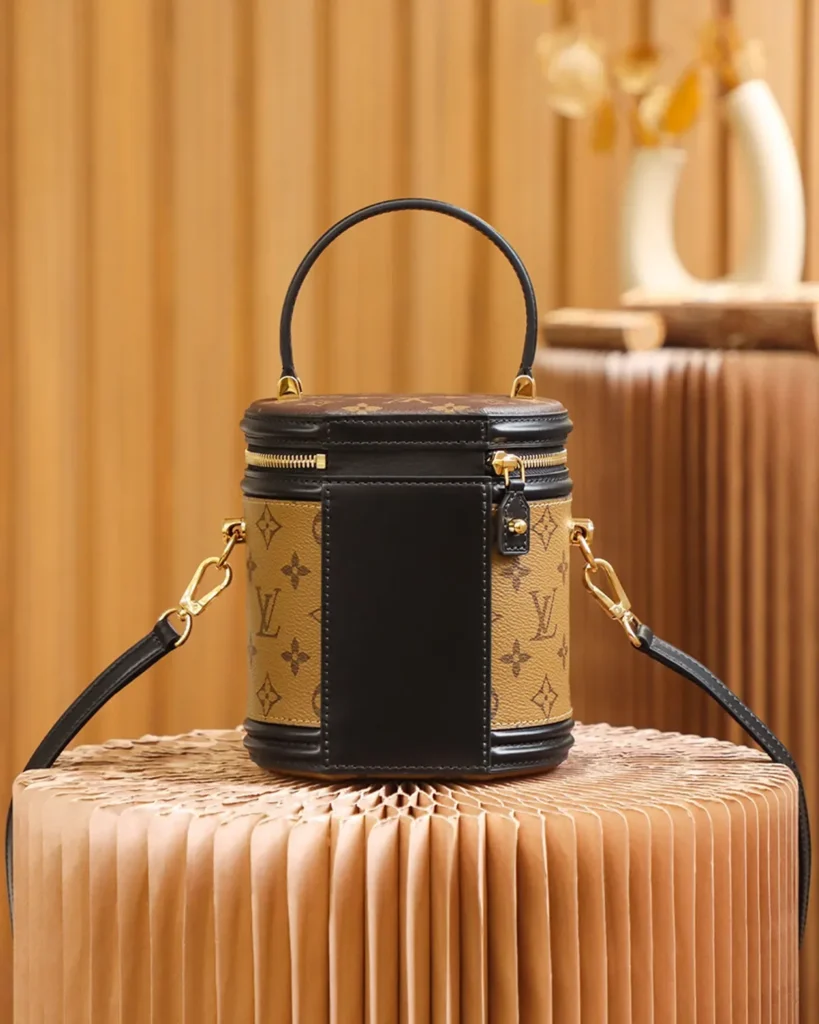 Tan Monogram Cylindrical Vanity Bag — rear view