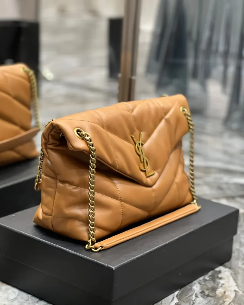 Caramel Quilted Chain Shoulder Bag — angled front view