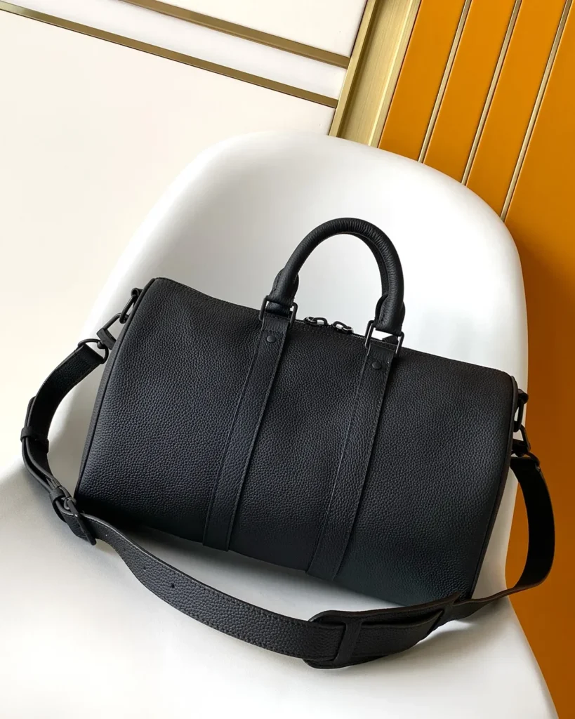 Black Grained-Look Duffle Bag — strap view view