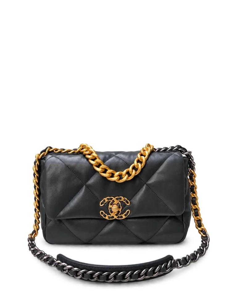 Black Quilted Mixed-Chain Flap Bag — main view