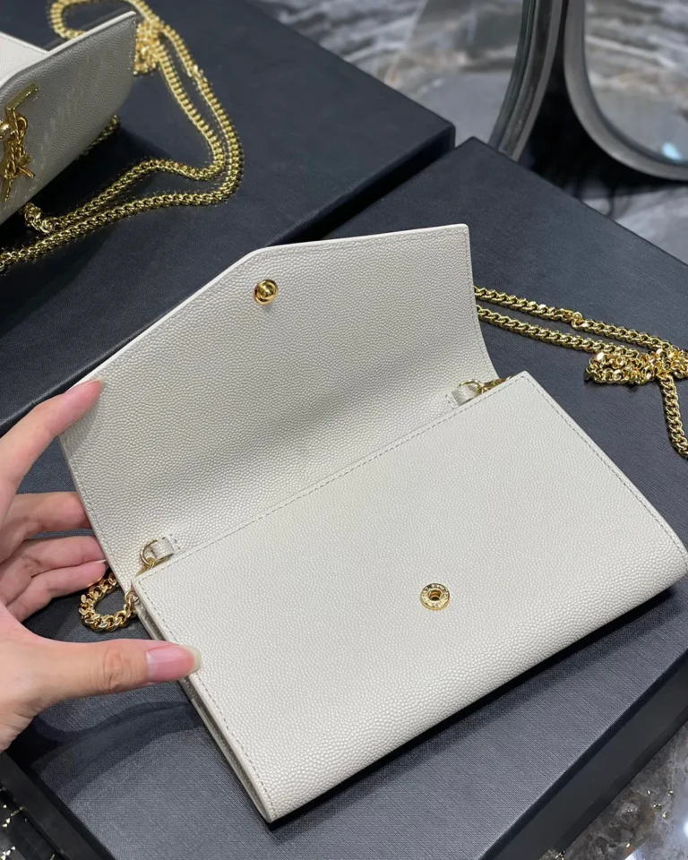 Cream Envelope Chain Wallet — open flap view