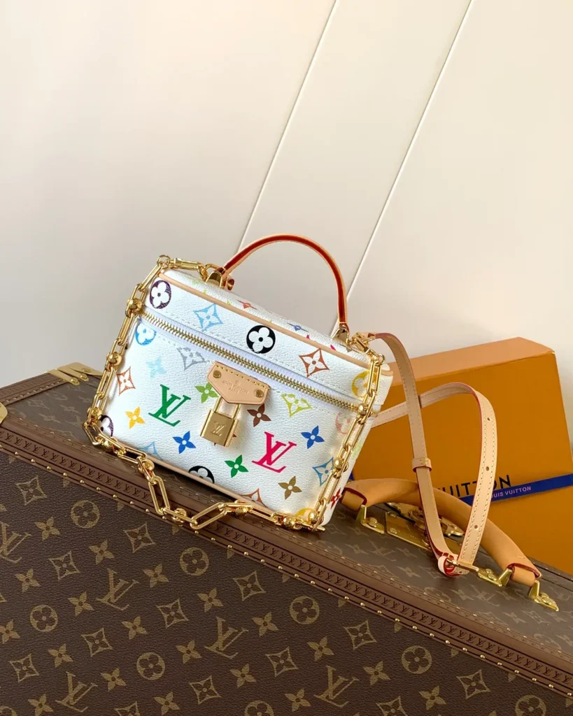 White Multicolor Monogram Vanity Bag — front view