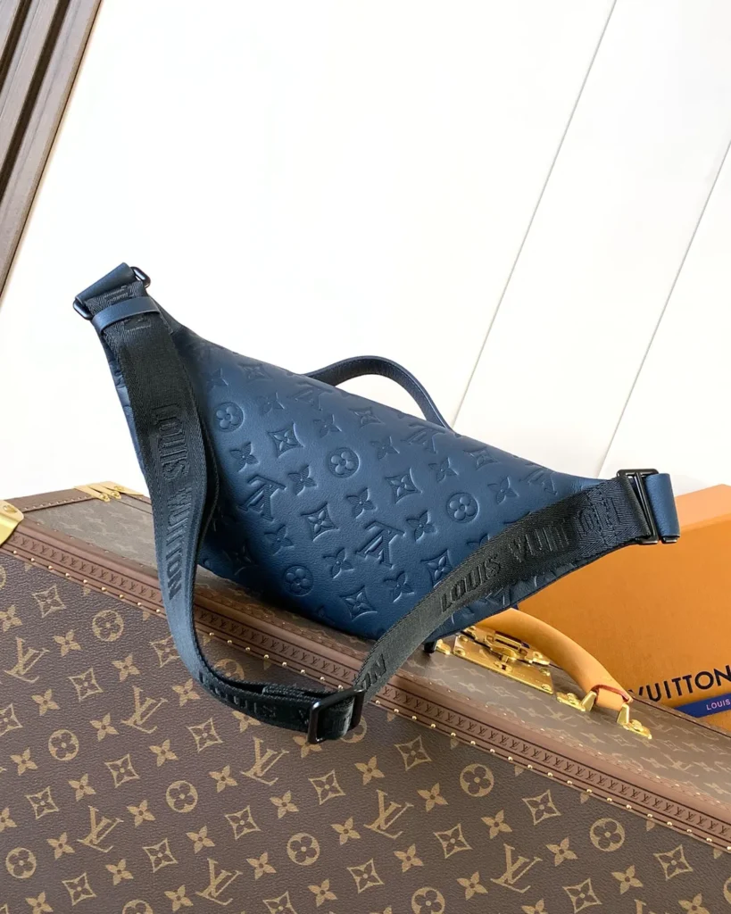 Navy Embossed-Monogram Belt Bag — 4