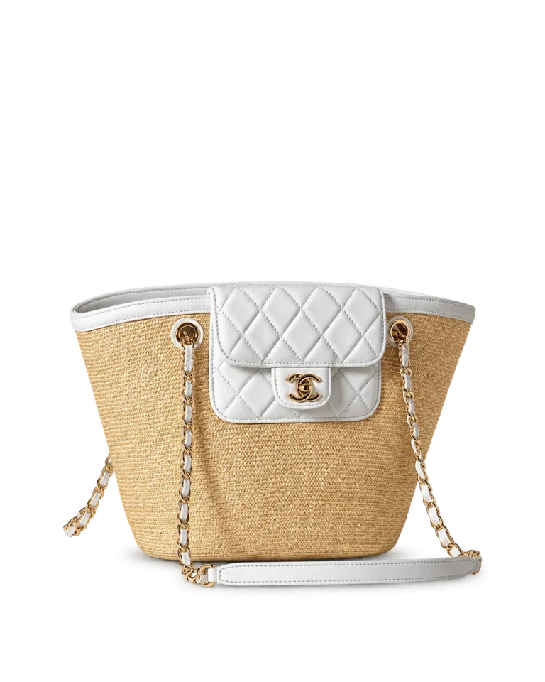 Natural-Tone Woven-Look White-Trim Tote — main view