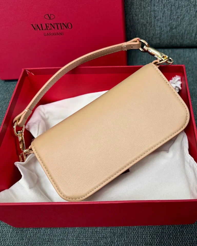 Beige Tonal-Ornament Flap Shoulder Bag — rear view