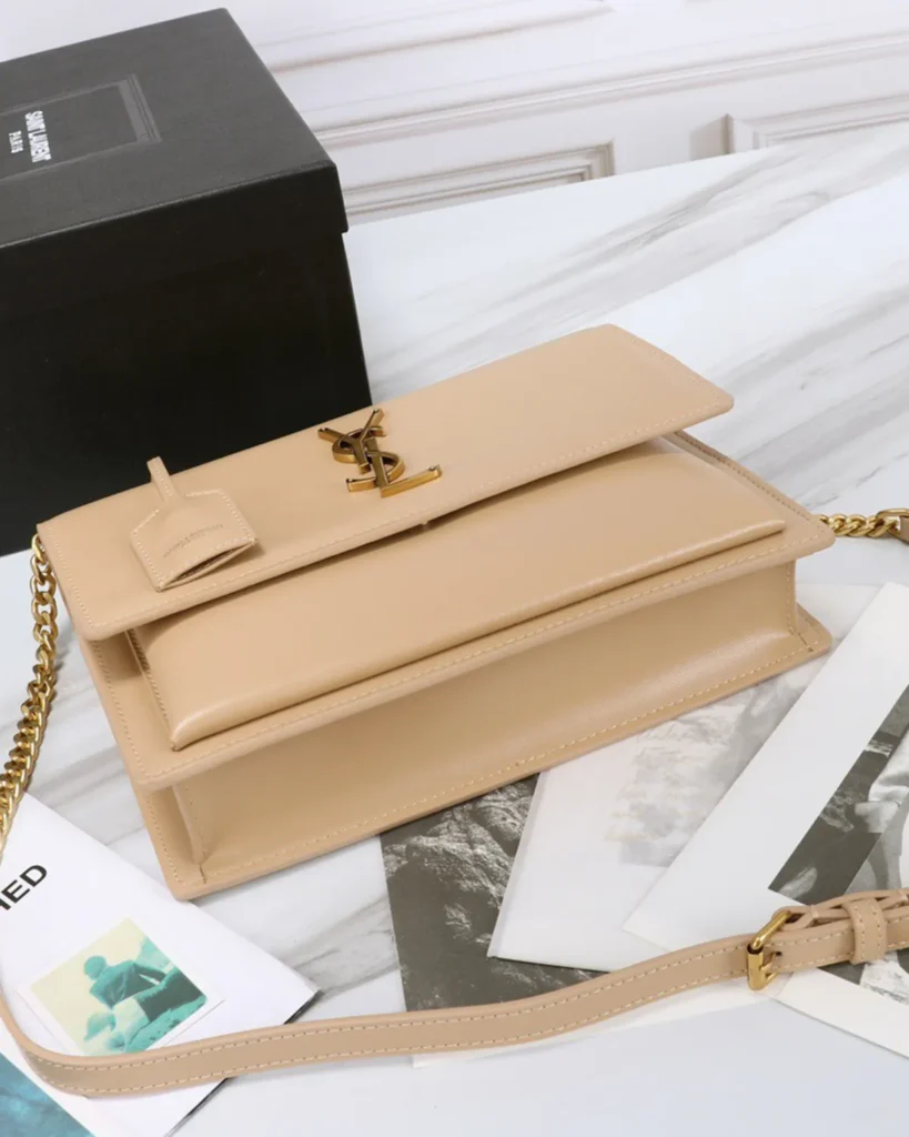 Beige Accordion Chain Flap Bag — base view