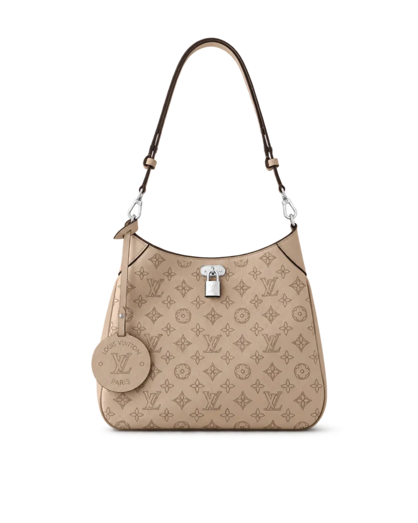 Taupe Perforated Monogram Shoulder Bag — upright front view