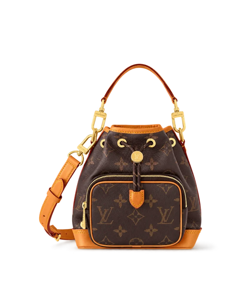 Brown Monogram Drawstring Bucket Bag with Front Pocket — main view