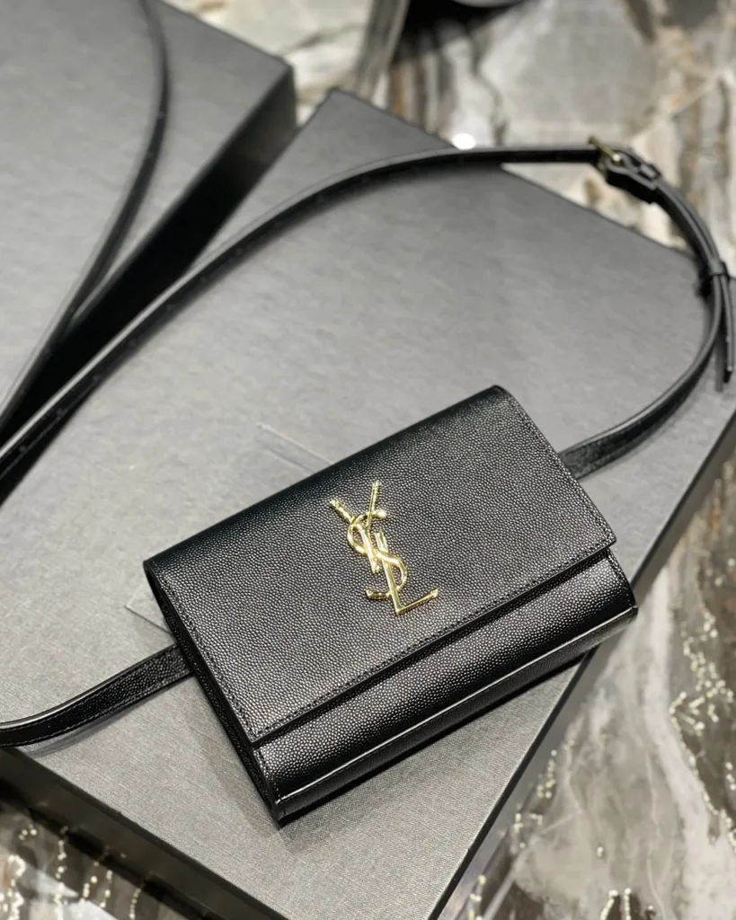 Black Grained-Look Strap Wallet — top view
