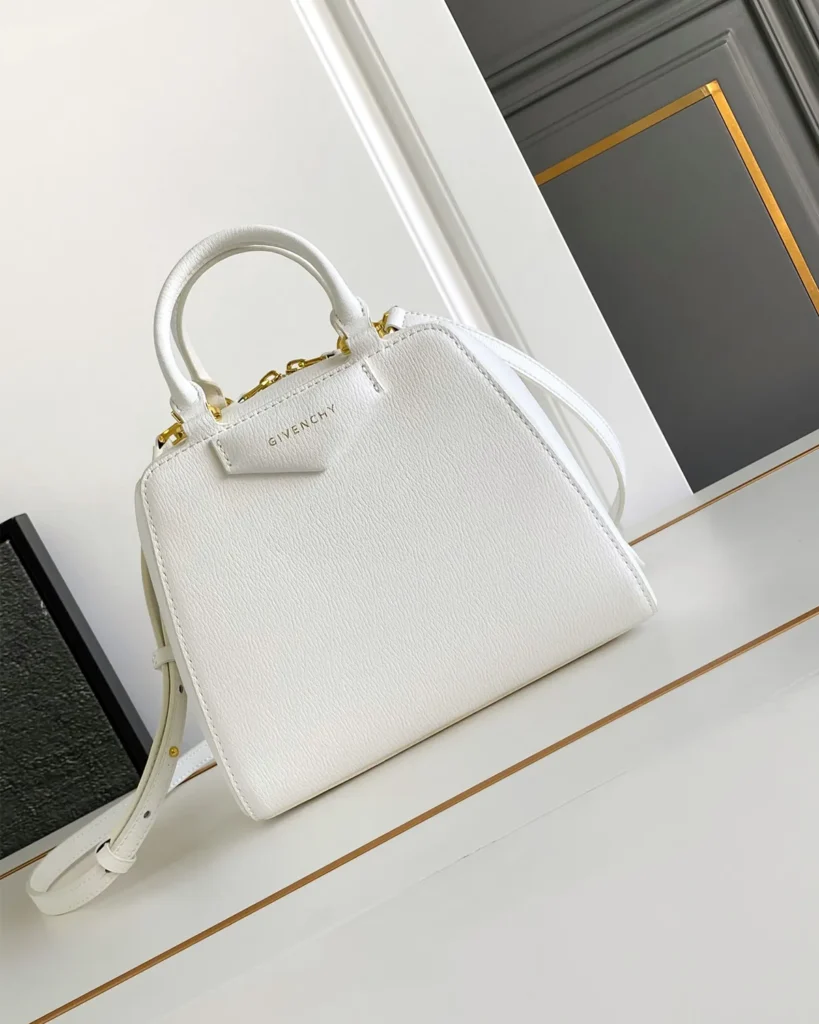 White Domed Top Handle Bag — front angle view