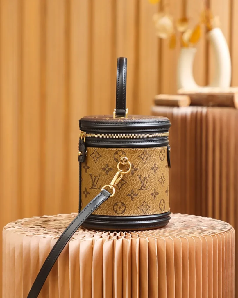 Tan Monogram Cylindrical Vanity Bag — side view