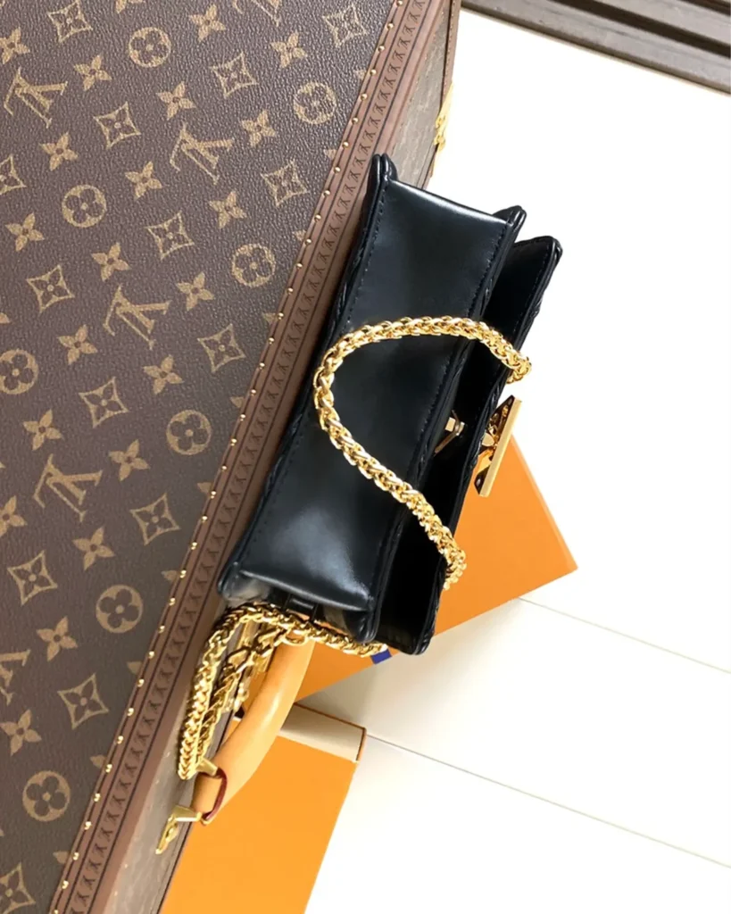 Black Quilted Chain Flap Bag — base view