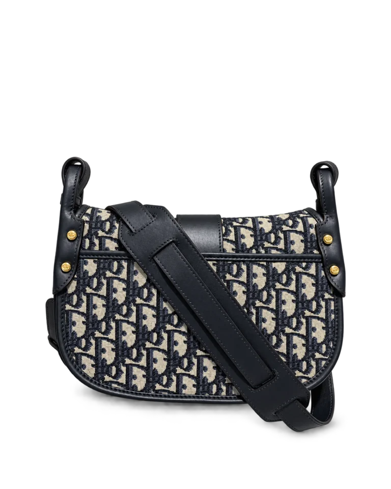 Navy Monogram Saddle Shoulder Bag — rear view