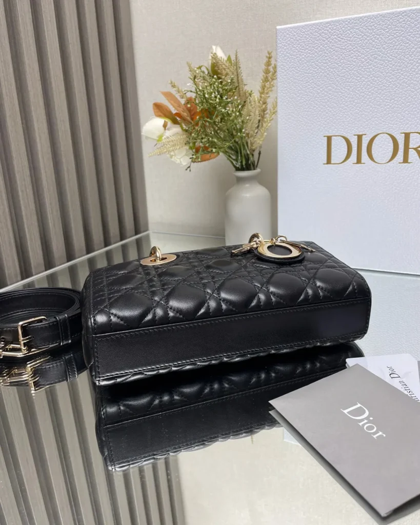 Black Quilted Chain Top Handle Bag — base view