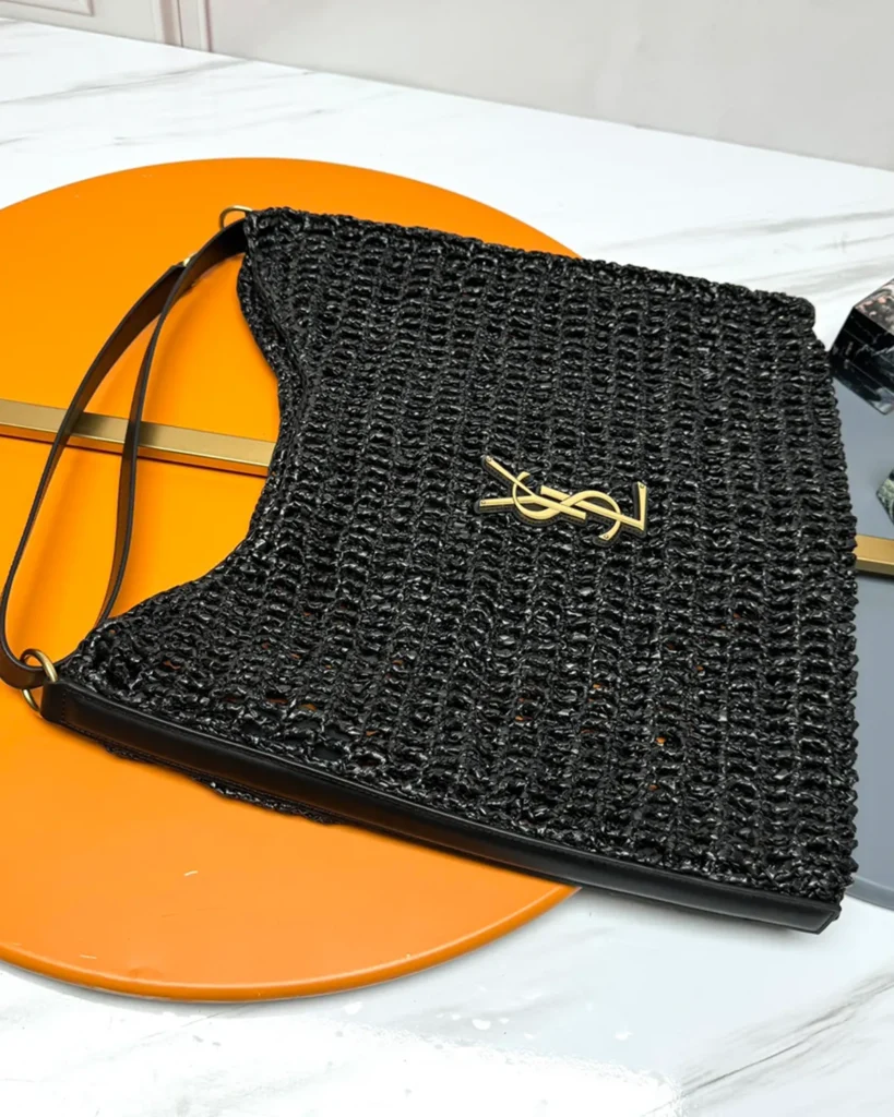Black Open-Mesh Shoulder Bag — front overhead view