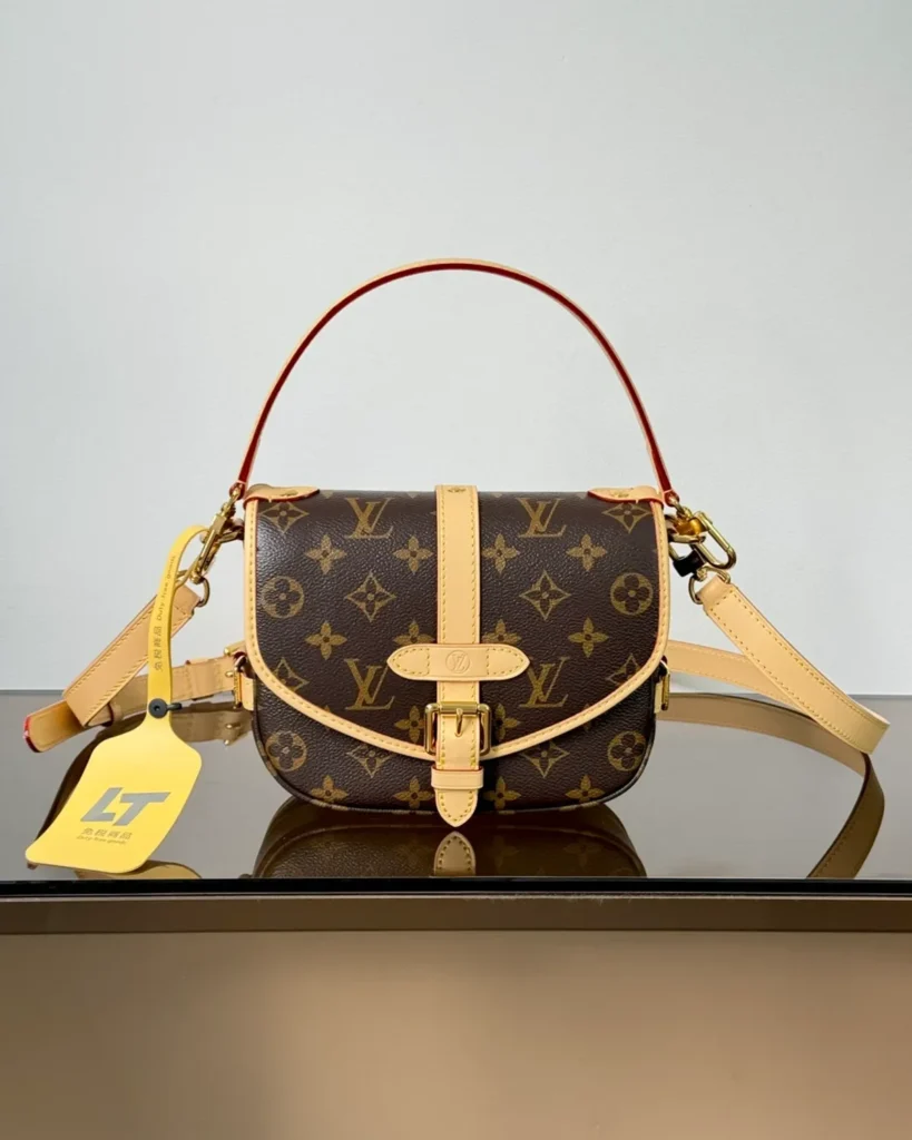 Brown Monogram Tan-Trim Saddle Bag — front view