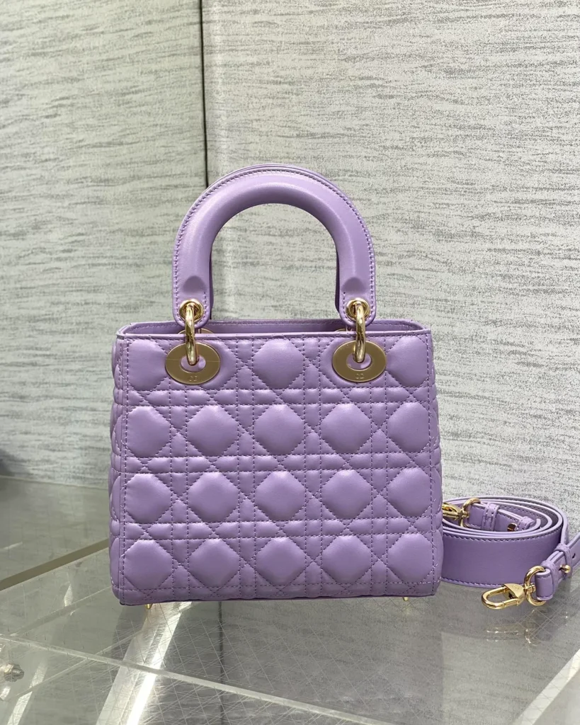 Lilac Quilted Top Handle Bag — rear view