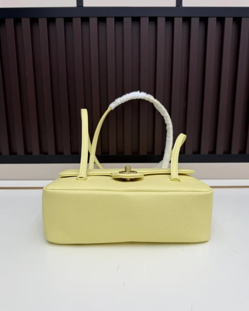 Pale Yellow Long-Handle Flap Bag — base view