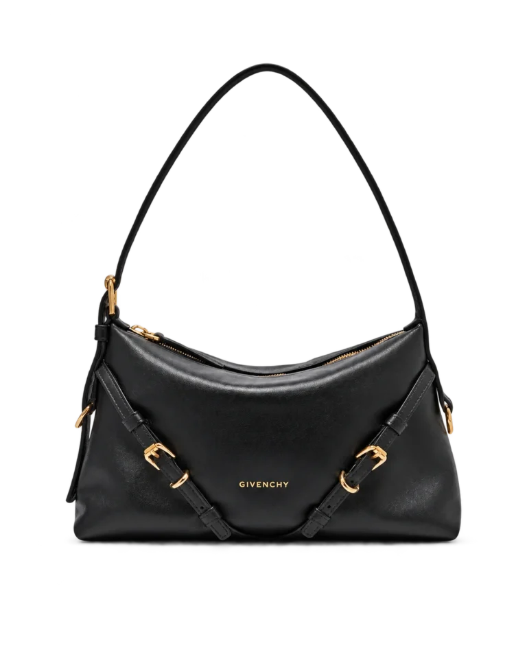 Black Draped-Top Buckle Shoulder Bag — upright front view