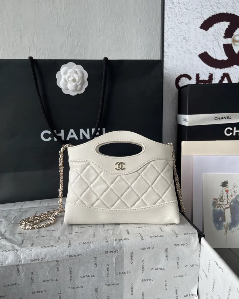 Ivory Quilted Cutout-Handle Tote — front view