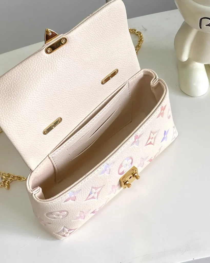 Cream Pastel Monogram Top Handle Bag — interior view