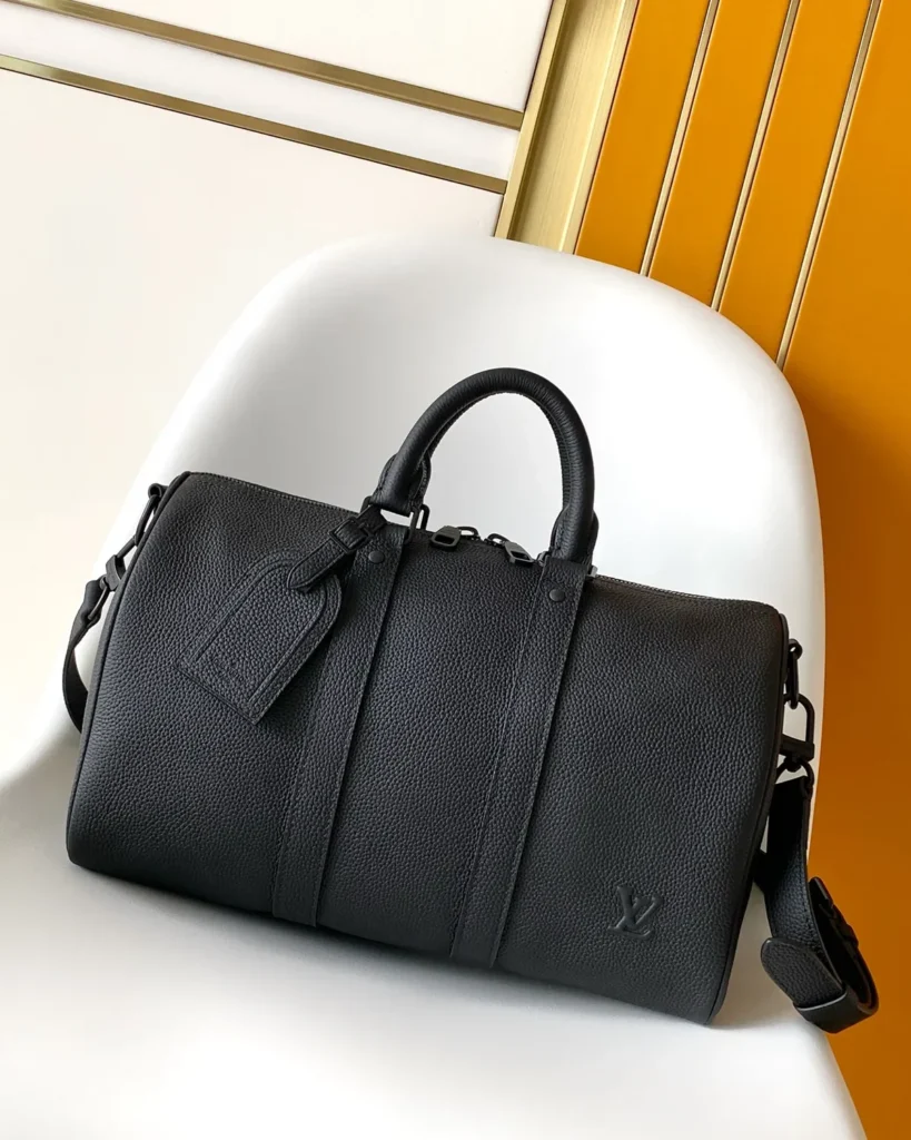 Black Grained-Look Duffle Bag — front view