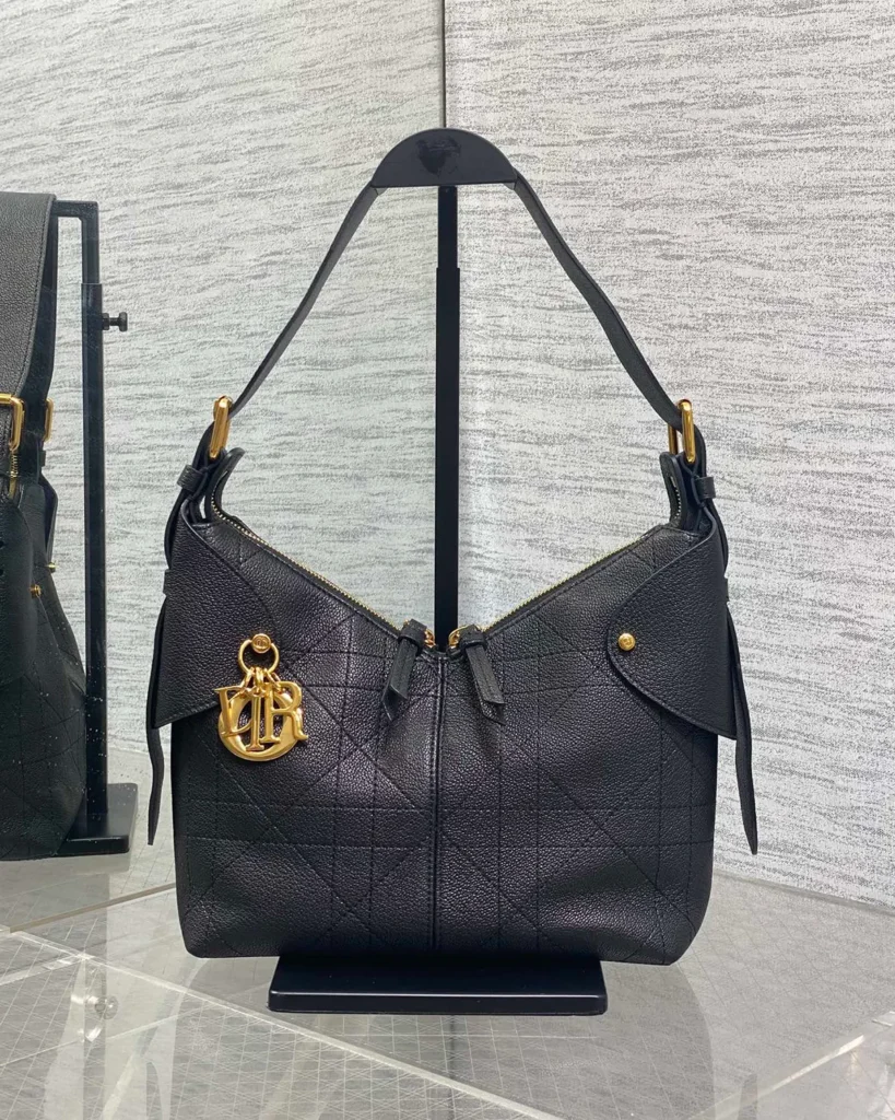 Black Soft Shoulder Bag with Letter Charms — front view