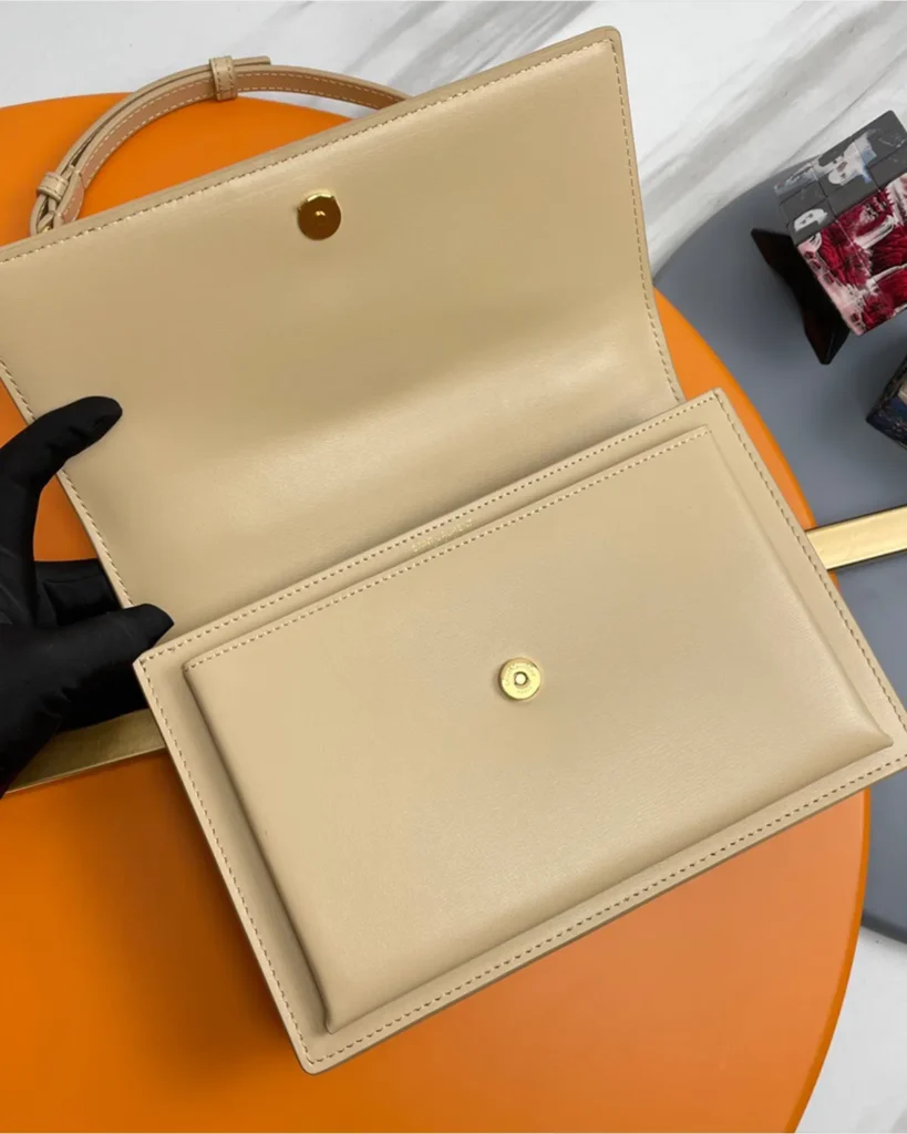 Cream Top-Handle Accordion Flap Bag — open flap view