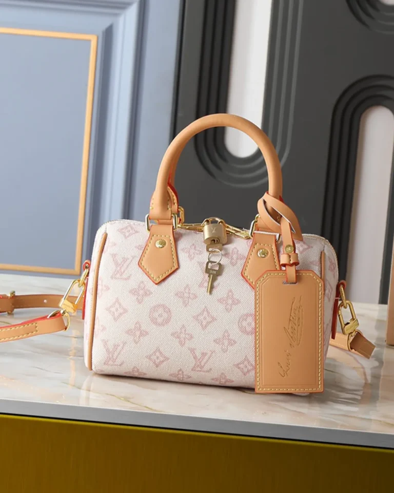 Cream and Pale-Pink Monogram Top-Handle Bag