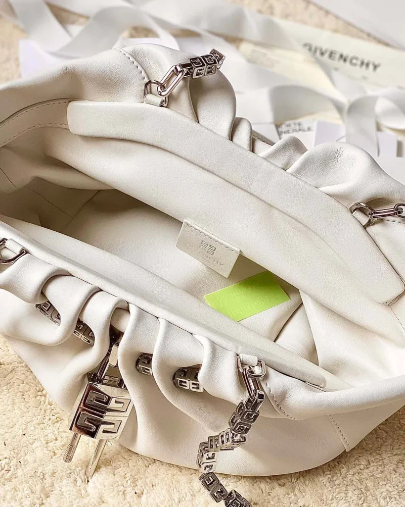 Ivory Ruched Chain Pouch — interior