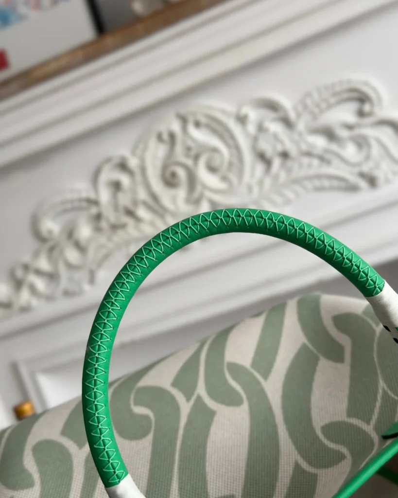 Steeple-Inspired 25 Green Patterned Canvas Tote, braided handle view