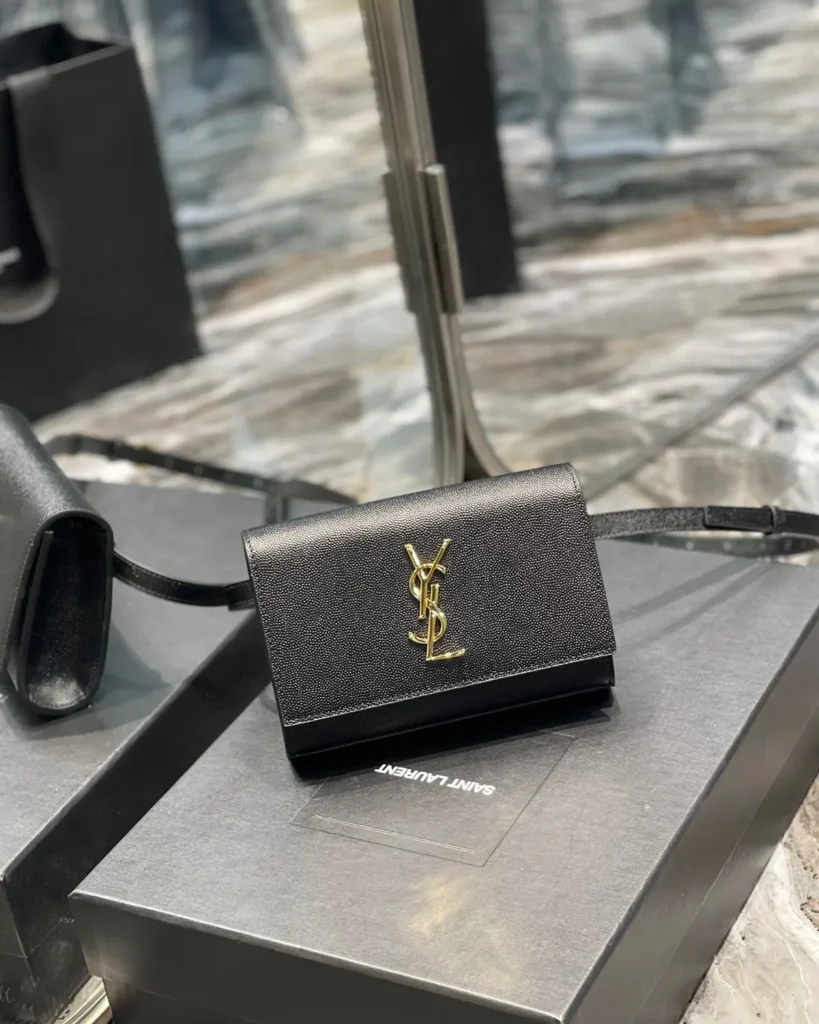 Black Grained-Look Strap Wallet — angled front view