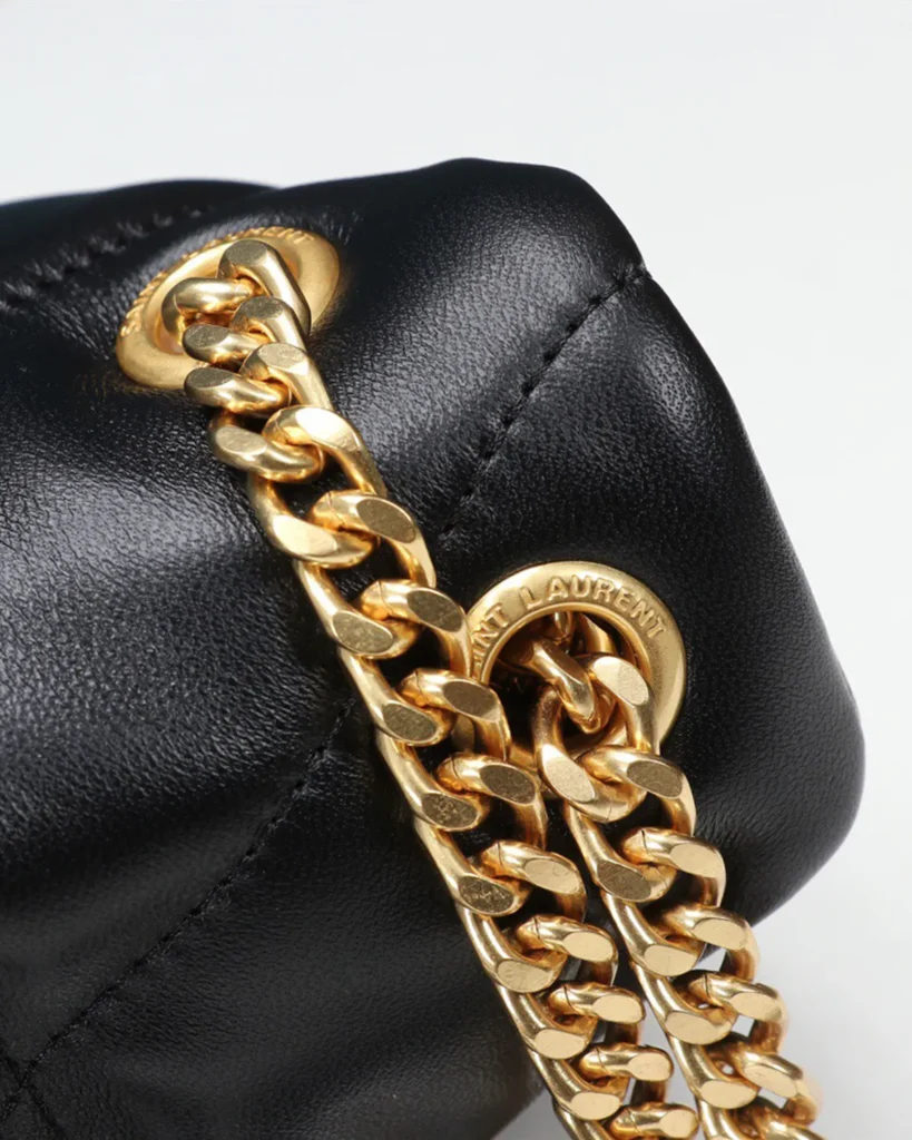 Black Padded Chevron Chain Bag — chain detail view