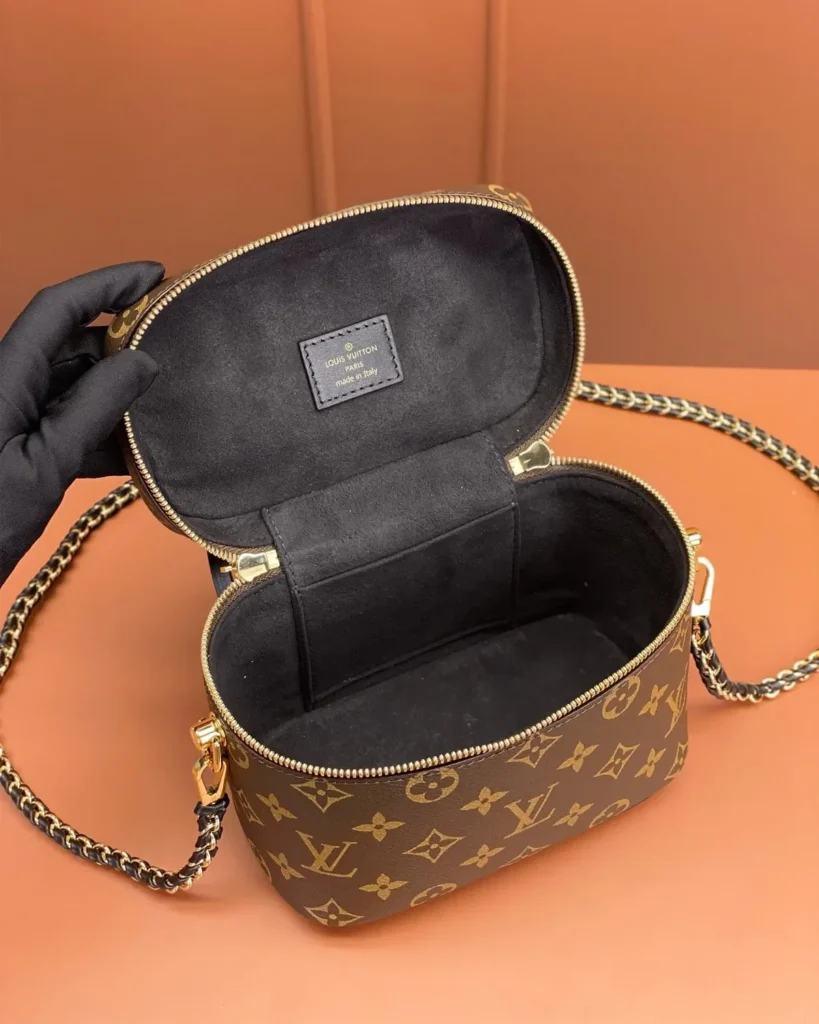Two-Tone Monogram Vanity Bag with Chain — interior view